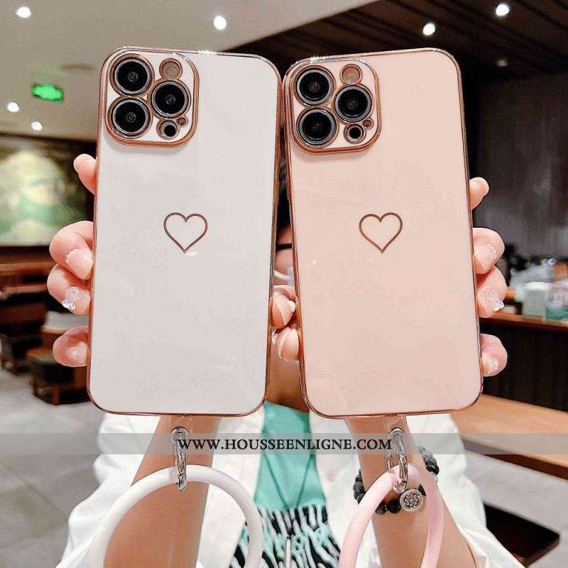 Coque iPhone 14 Plus Coeur avec Lanière Style Anneau