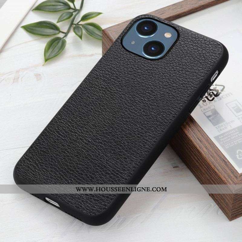 Coque iPhone 14 Plus Cuir Litchi Véritable