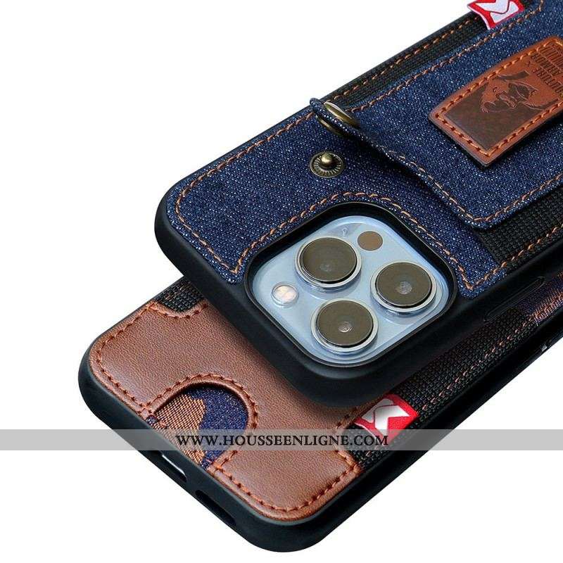 Coque iPhone 14 Porte-Cartes et Sangle Jeans