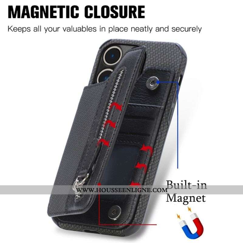 Coque iPhone 14 Pro Fibre Carbone Portefeuille et Support