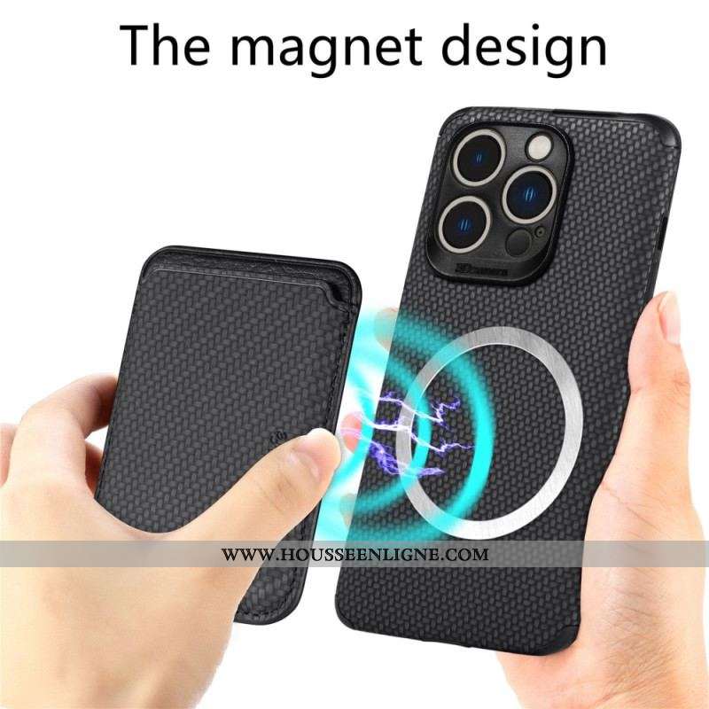 Coque iPhone 14 Pro Fibre de Carbone et Portefeuille Magnétique