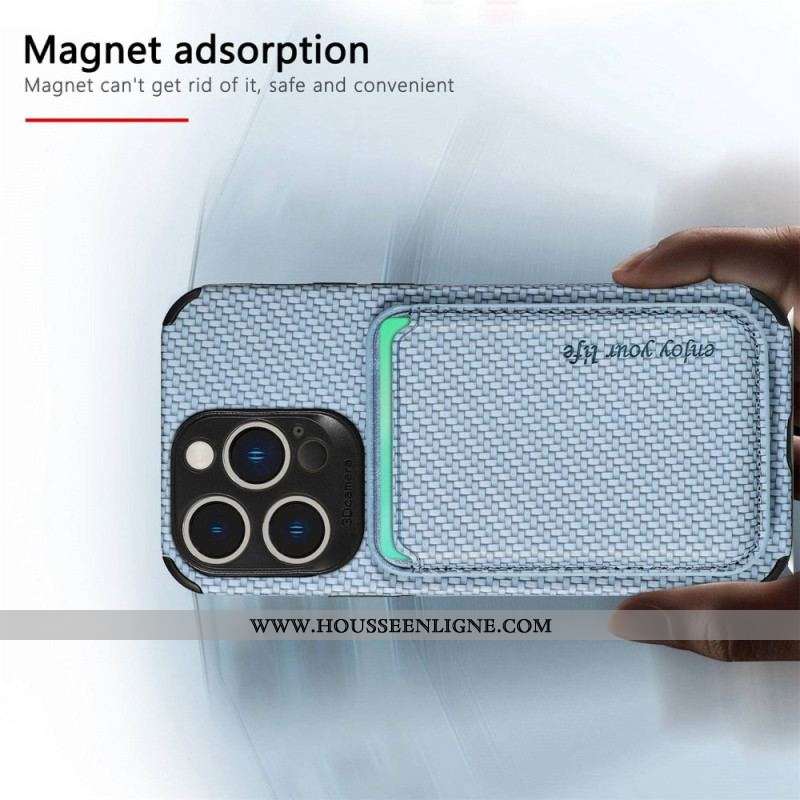 Coque iPhone 14 Pro Fibre de Carbone et Portefeuille Magnétique