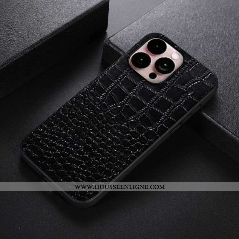 Coque iPhone 14 Pro Max Cuir Véritable Texture Crocodile