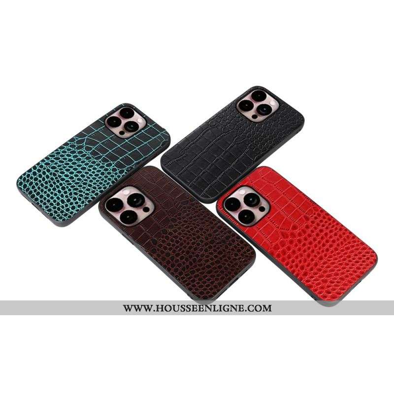 Coque iPhone 14 Pro Max Cuir Véritable Texture Crocodile