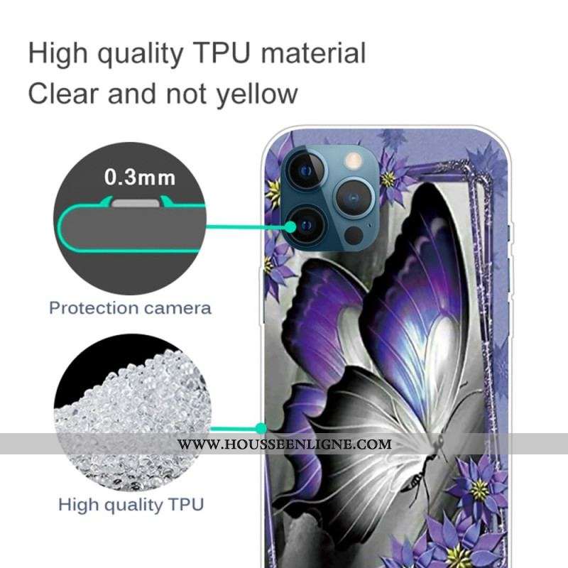 Coque iPhone 14 Pro Max Papillon Violet