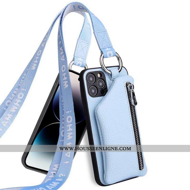 Coque iPhone 14 Pro Max Porte Monnaie et Lanière