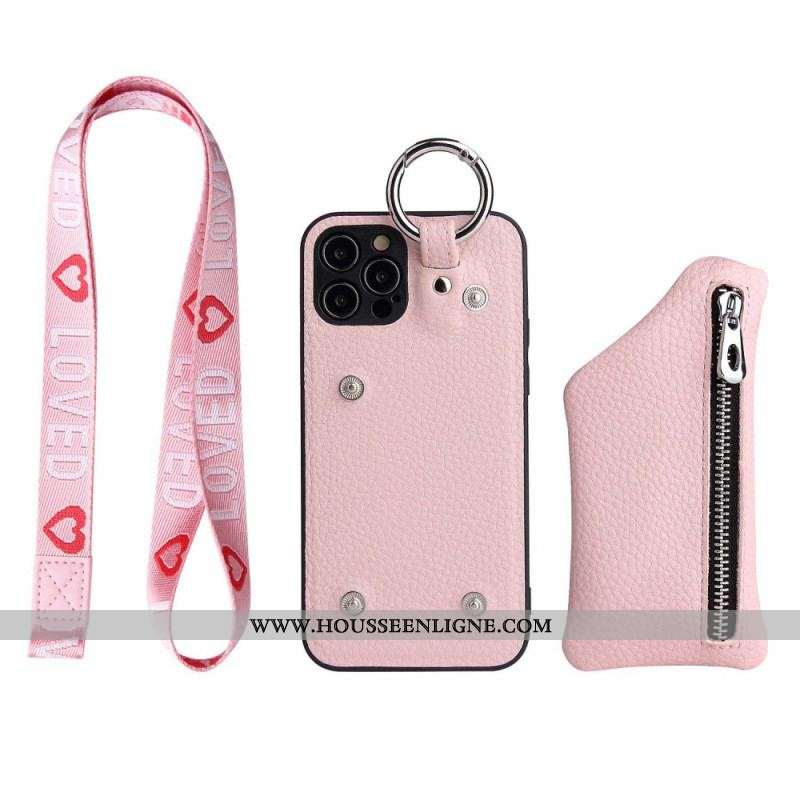 Coque iPhone 14 Pro Max Porte Monnaie et Lanière