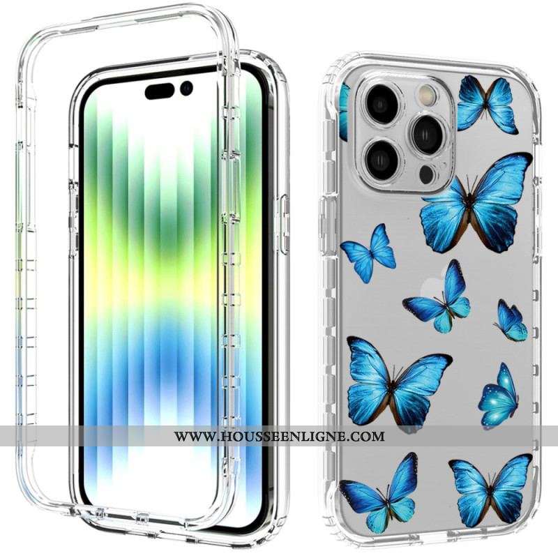 Coque iPhone 14 Pro Max Renforcée Papillons Bleus