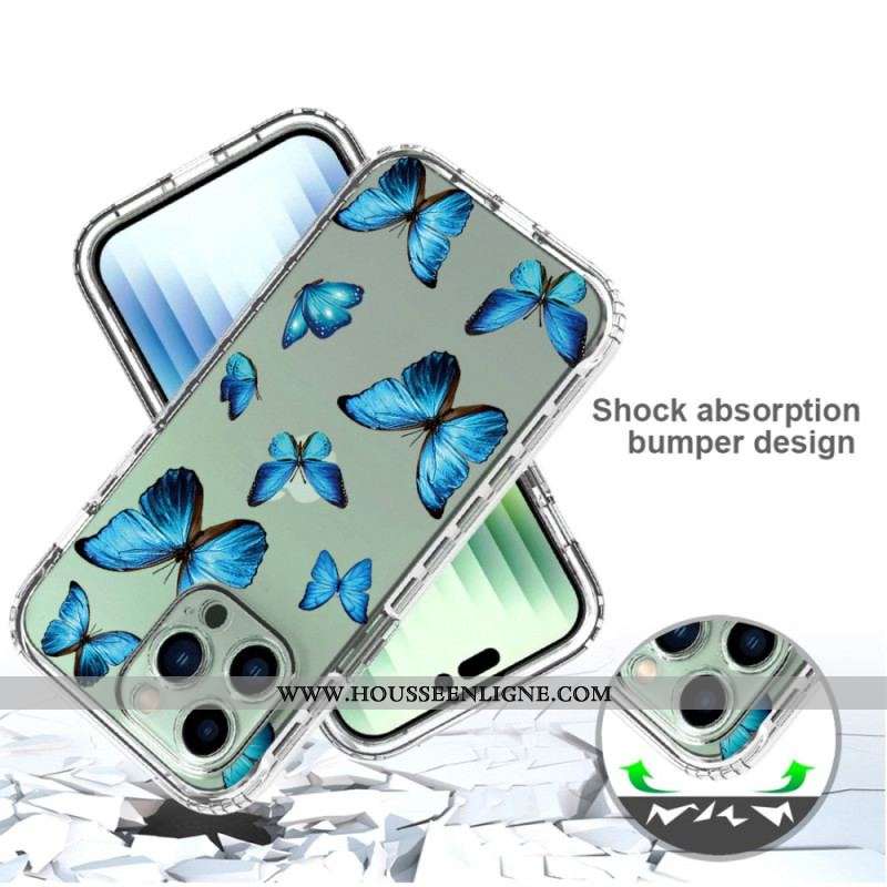 Coque iPhone 14 Pro Max Renforcée Papillons Bleus