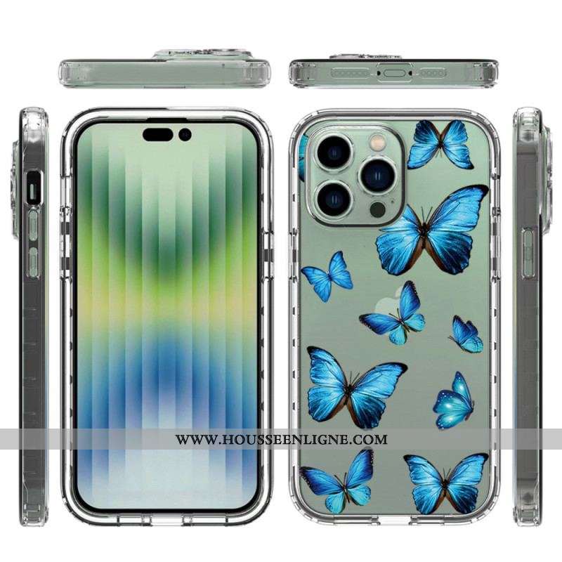 Coque iPhone 14 Pro Max Renforcée Papillons Bleus