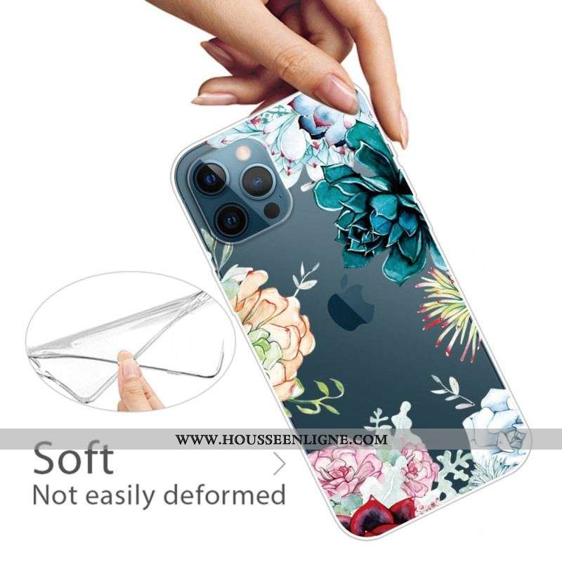 Coque iPhone 14 Pro Transparente Fleurs Aquarelle