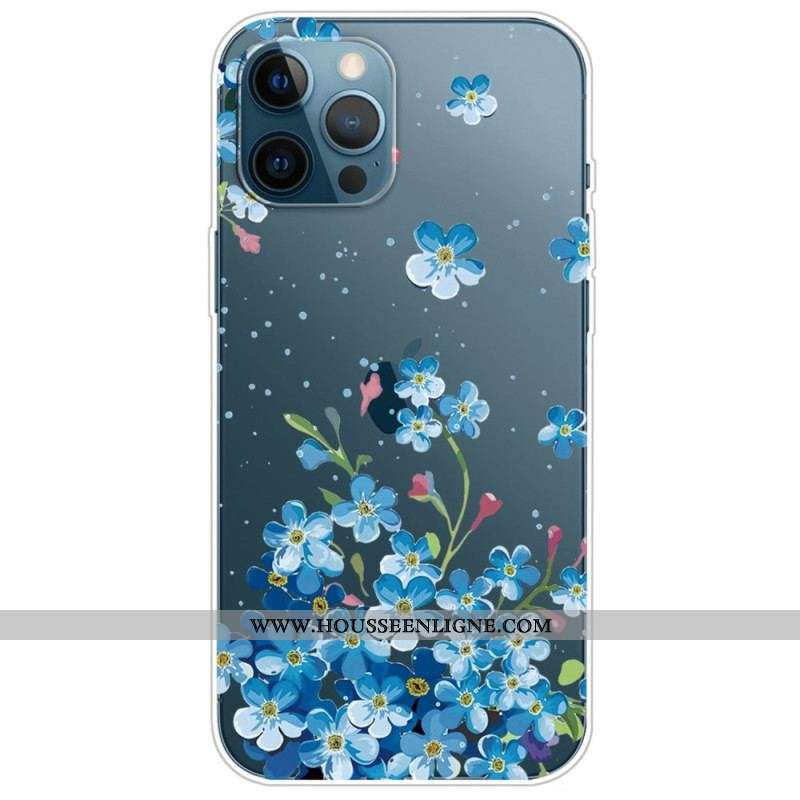 Coque iPhone 14 Pro Transparente Fleurs Bleues