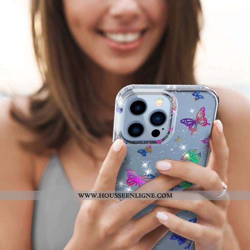 Coque iPhone 14 Pro Transparente Papillons