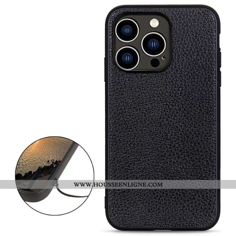 Coque iPhone 14 Pro Véritable Cuir Litchi