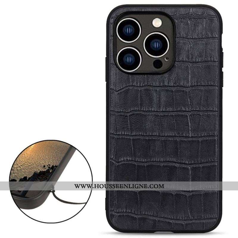 Coque iPhone 14 Pro Véritable Cuir Texture Crocodile