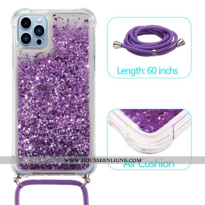 Coque iPhone 14 Pro à Cordon Paillettes Design