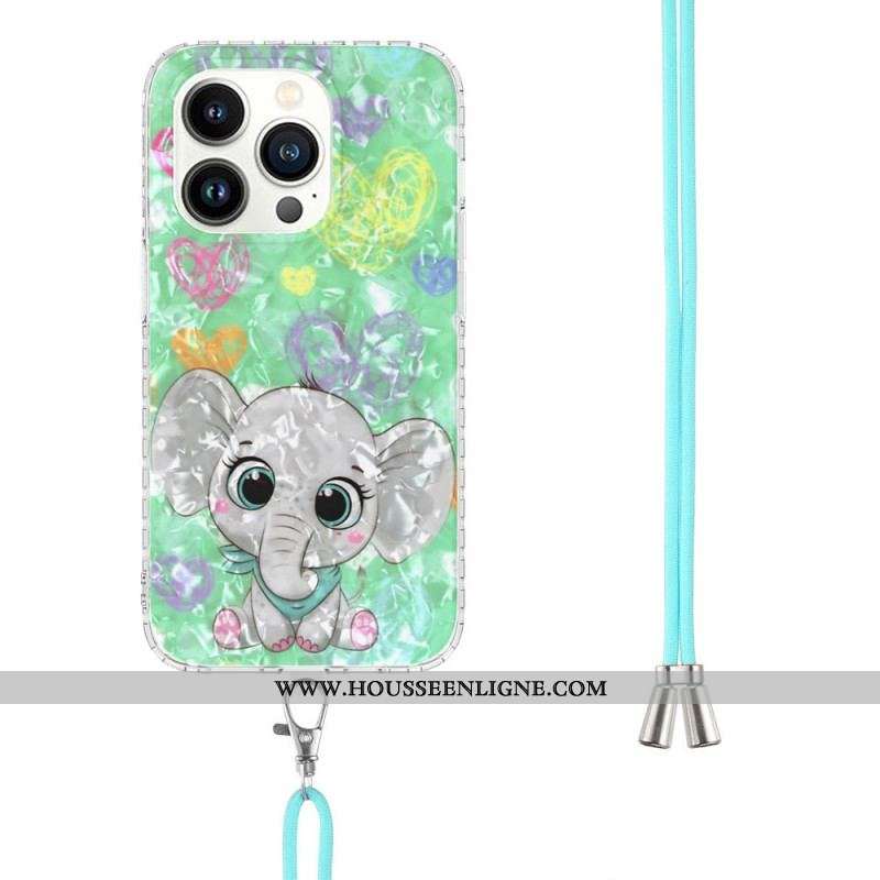 Coque iPhone 14 Pro à Cordon Éléphant Stylé