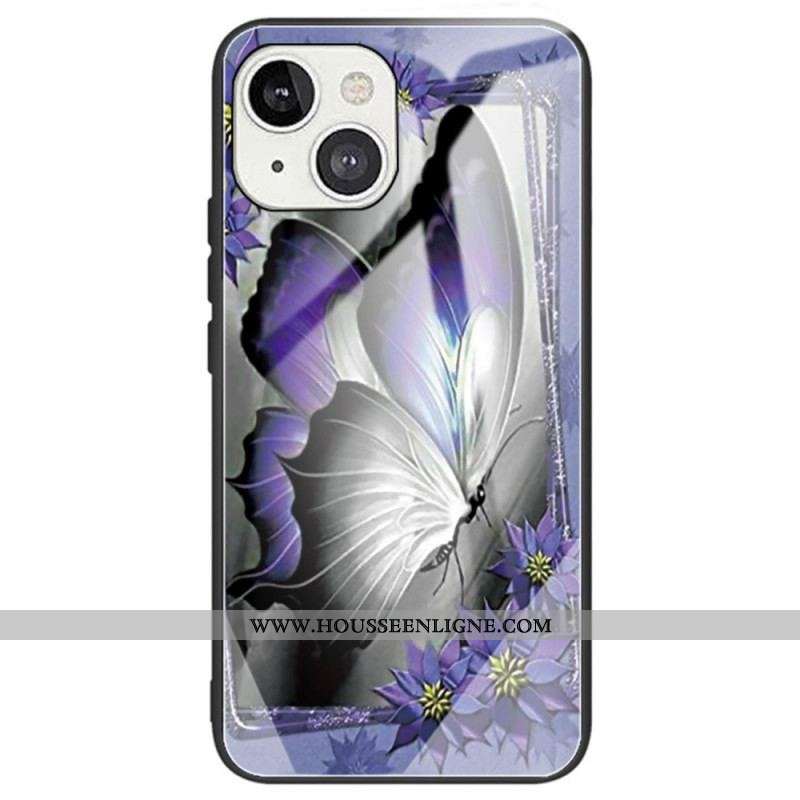 Coque iPhone 14 Verre Trempé Papillon Violet