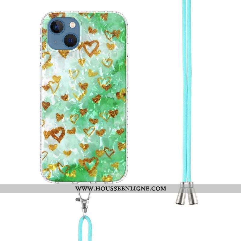 Coque iPhone 14 à Cordon Coeurs Stylés