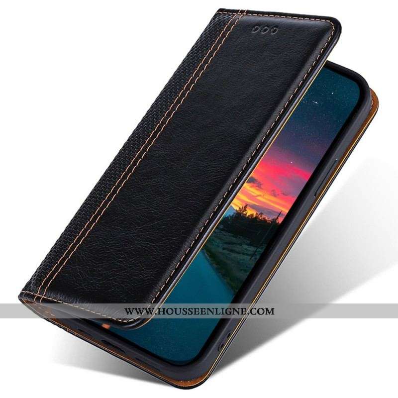 Flip Cover Moto E40 / E30 / E20 Cuir Litchi Fendu Coutures