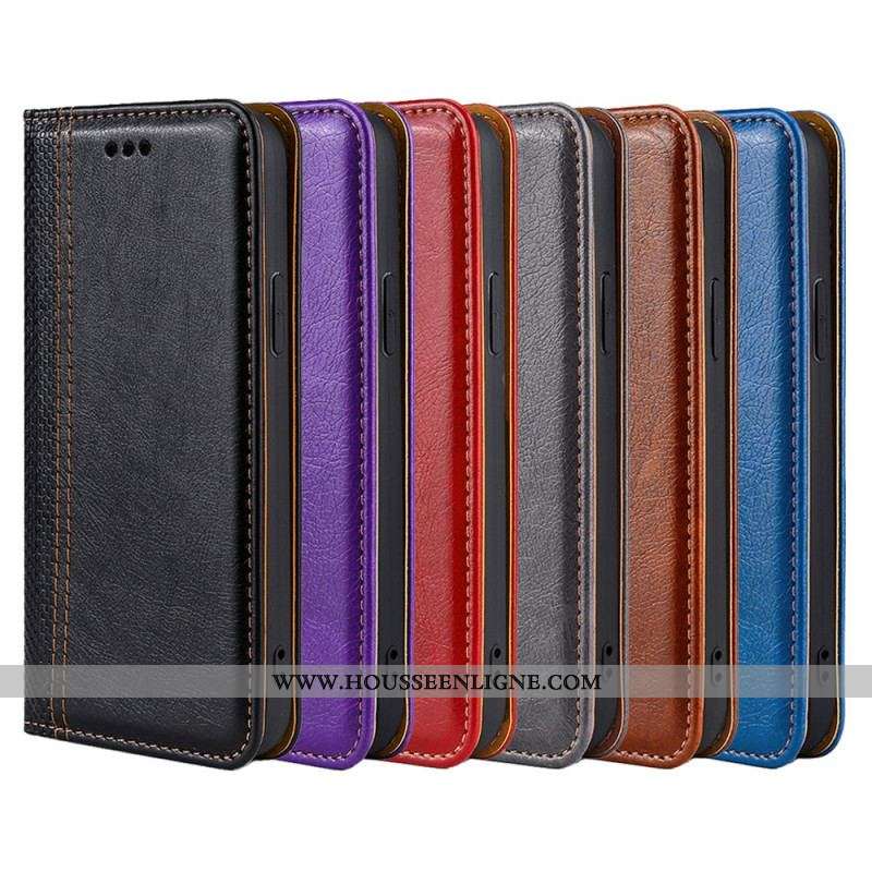 Flip Cover Moto E40 / E30 / E20 Cuir Litchi Fendu Coutures