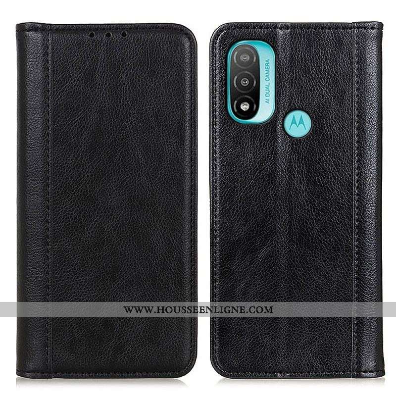 Flip Cover Moto E40 / E30 / E20 Cuir Litchi Fendu Élégance