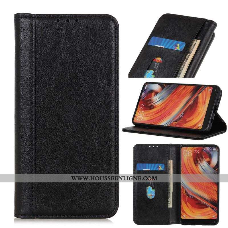 Flip Cover Moto E40 / E30 / E20 Cuir Litchi Fendu Élégance