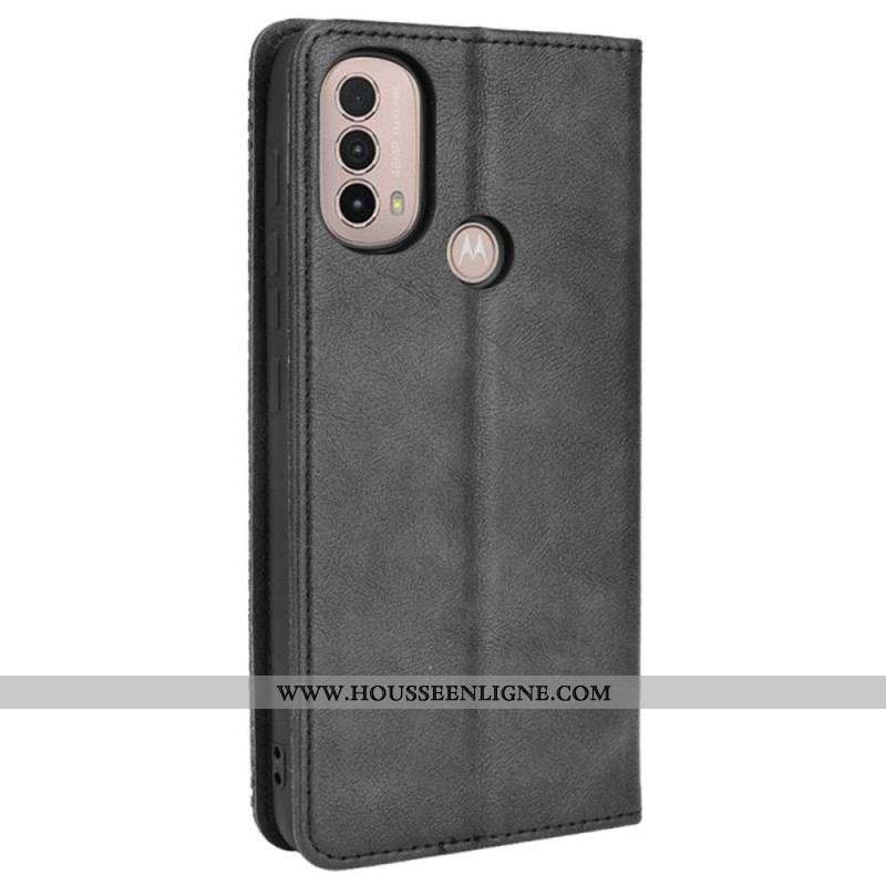 Flip Cover Moto E40 / E30 / E20 Effet Cuir Vintage Stylisé