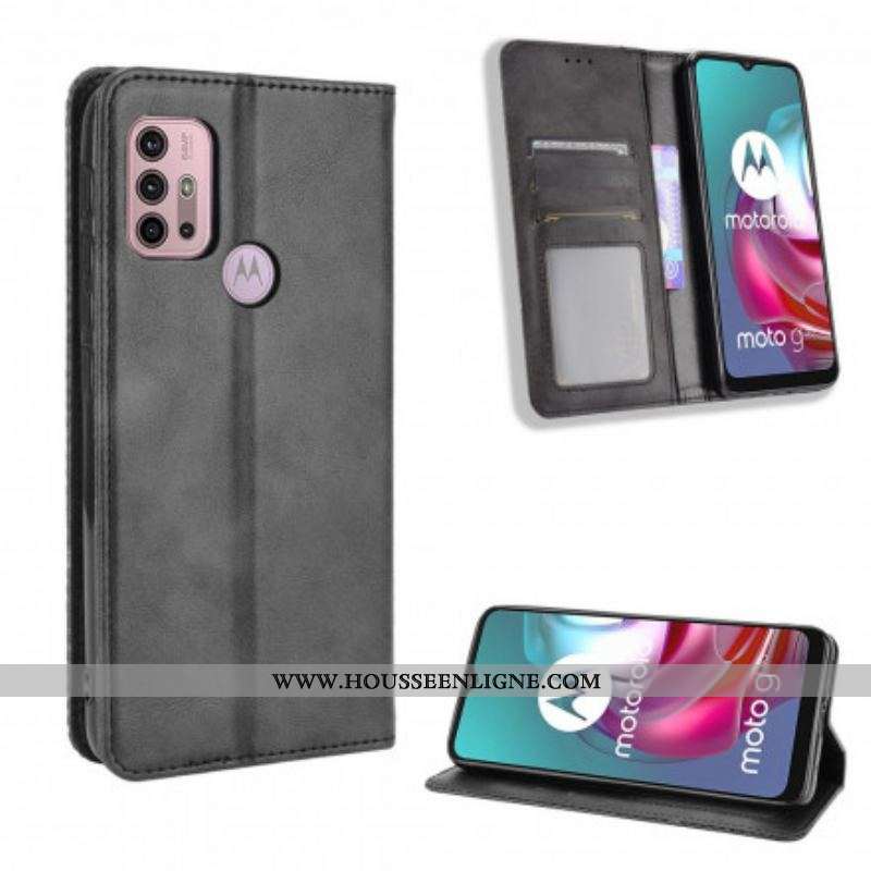 Flip Cover Moto G30 / Moto G10 Effet Cuir Vintage Stylisé