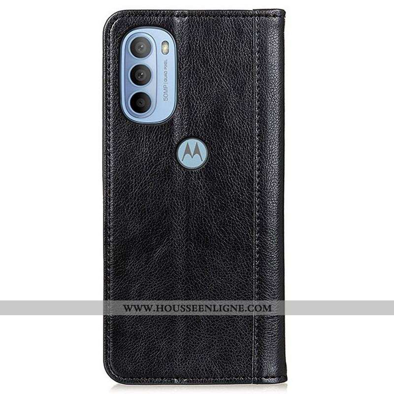 Flip Cover Moto G41 / G31 Cuir Litchi Fendu Élégance