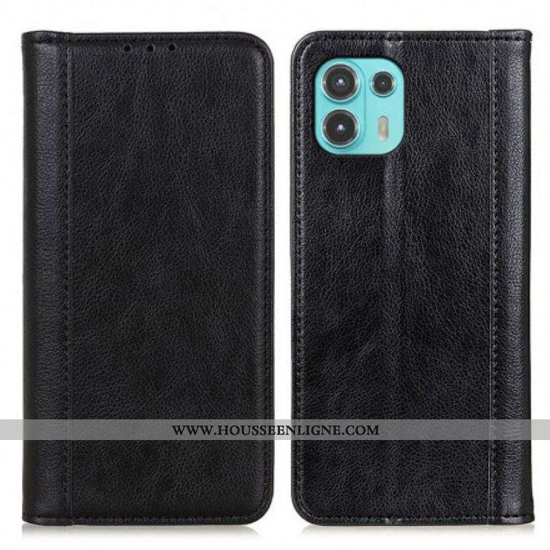 Flip Cover Motorola Edge 20 Lite Version Cuir Litchi Fendu