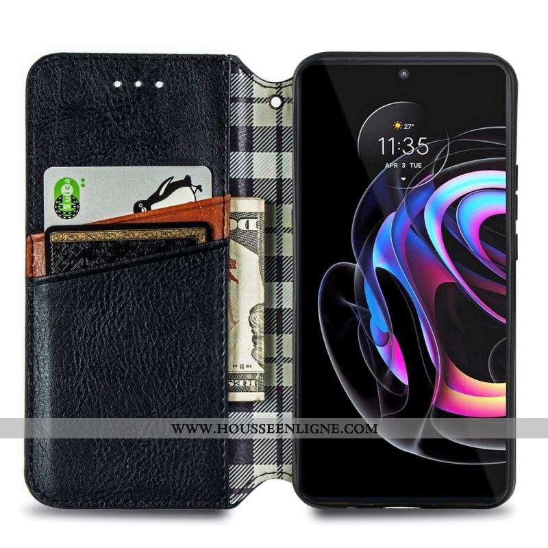 Flip Cover Motorola Edge 20 Pro Effet Cuir Texture Diamant