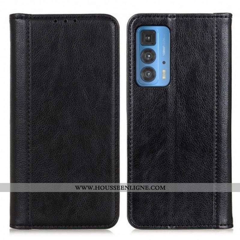 Flip Cover Motorola Edge 20 Pro Version Cuir Litchi Fendu