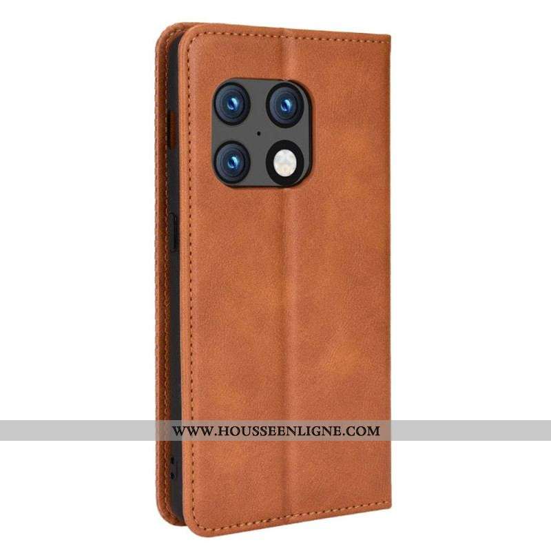 Flip Cover OnePlus 10 Pro 5G Effet Cuir Vintage Stylisé