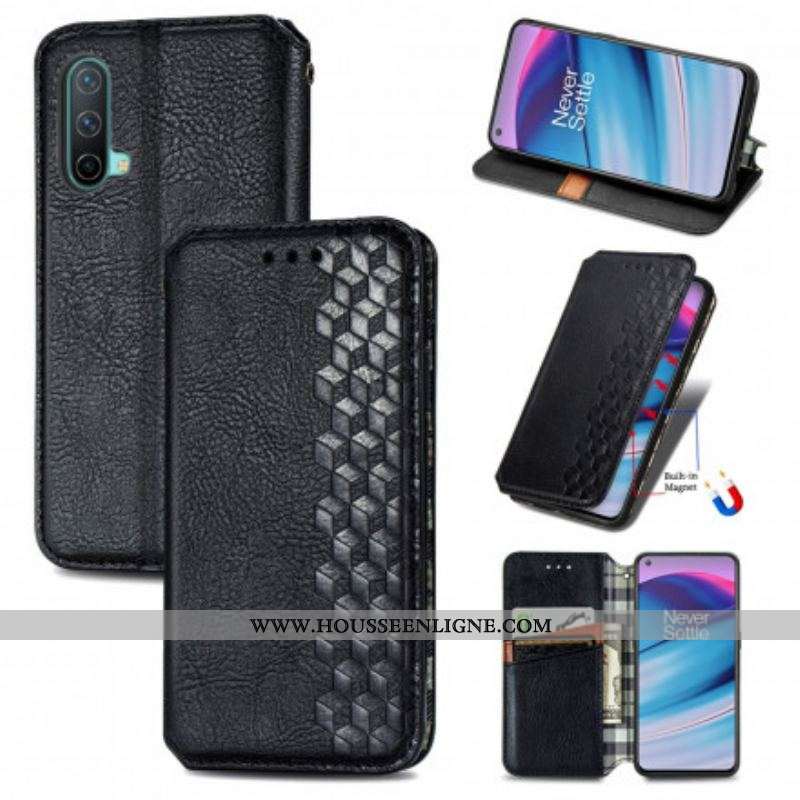 Flip Cover OnePlus Nord CE 5G Effet Cuir Texture Diamant