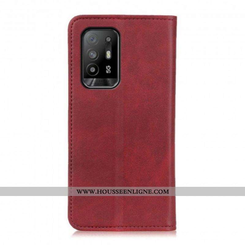 Flip Cover Oppo A94 5G Cuir Fendu Élégance