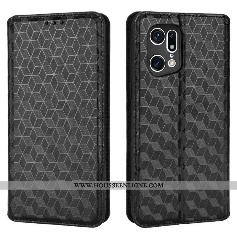 Flip Cover Oppo Find X5 Pro Effet Cuir Diamant 3D