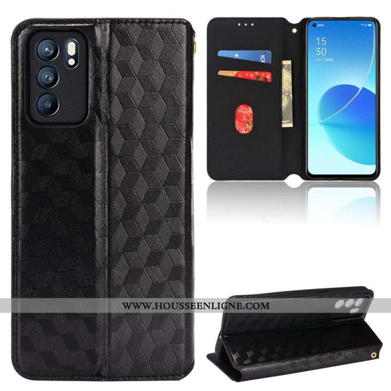 Flip Cover Oppo Reno 6 5G Effet Cuir Diamant 3D