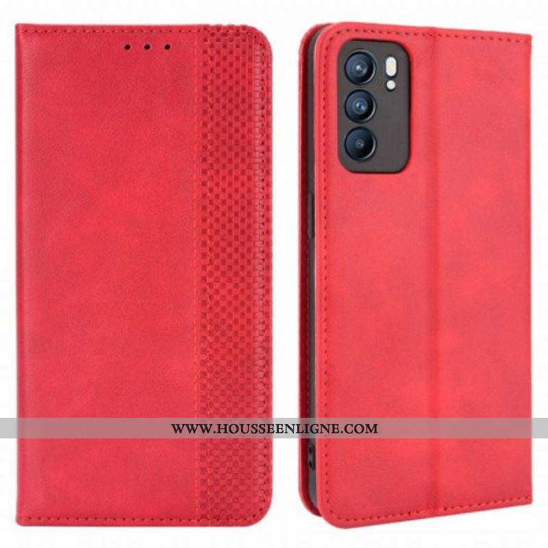 Flip Cover Oppo Reno 6 5G Effet Cuir Vintage Stylisé