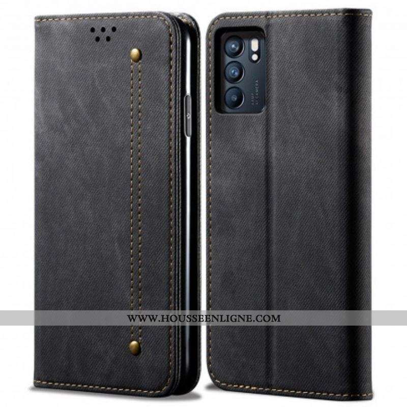 Flip Cover Oppo Reno 6 5G Tissu Jeans