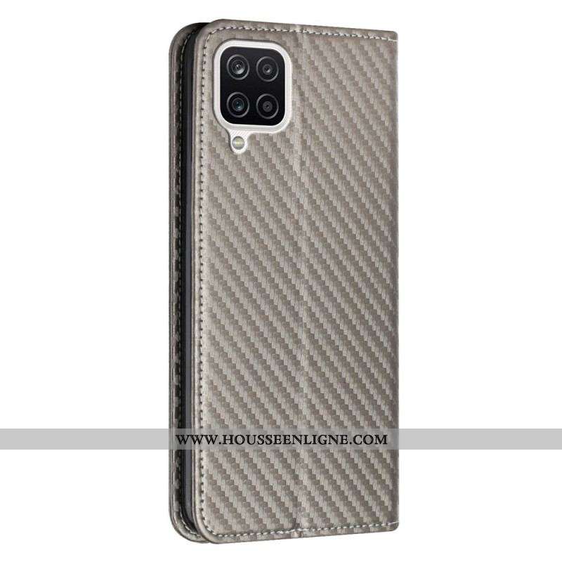 Flip Cover Samsung Galaxy A12 / M12 Fibre Carbone à Lanière