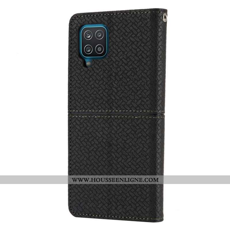 Flip Cover Samsung Galaxy A12 / M12 Style Cuir Tissée à Lanière