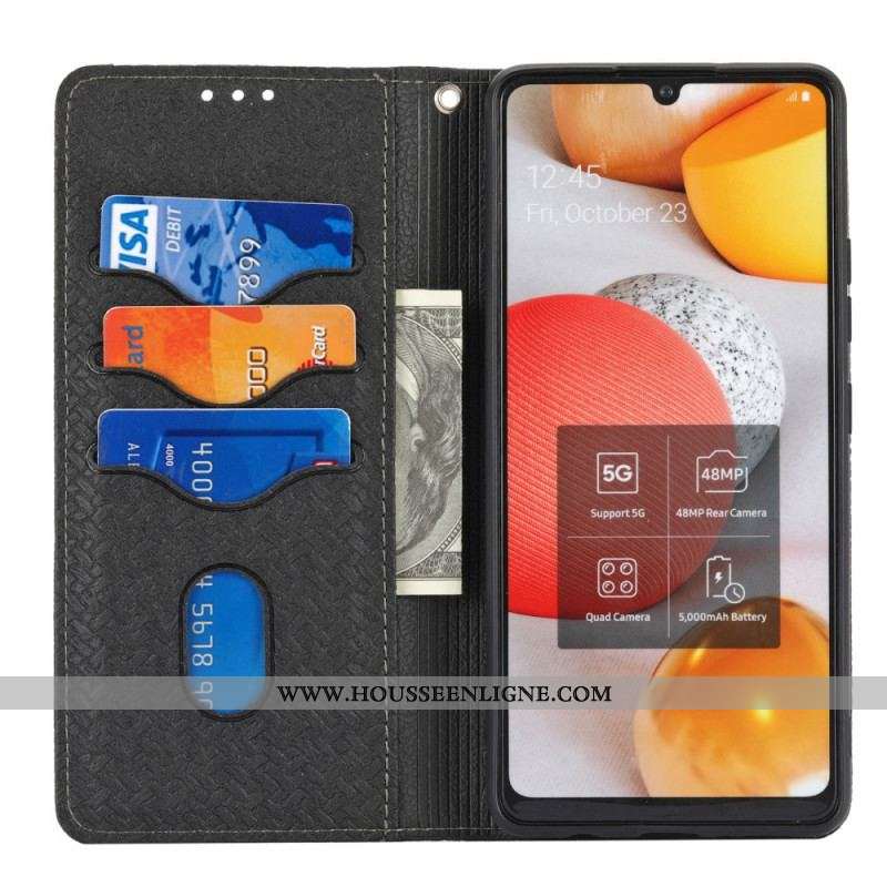 Flip Cover Samsung Galaxy A12 / M12 Style Cuir Tissée à Lanière