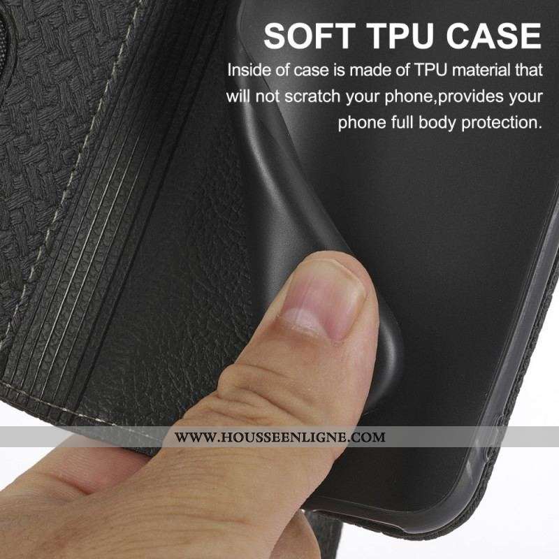 Flip Cover Samsung Galaxy A12 / M12 Style Cuir Tissée à Lanière