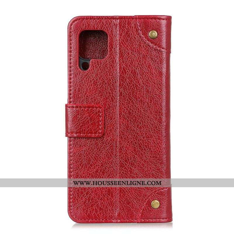 Flip Cover Samsung Galaxy A42 5G Cuir Fendu Nappa Rivets