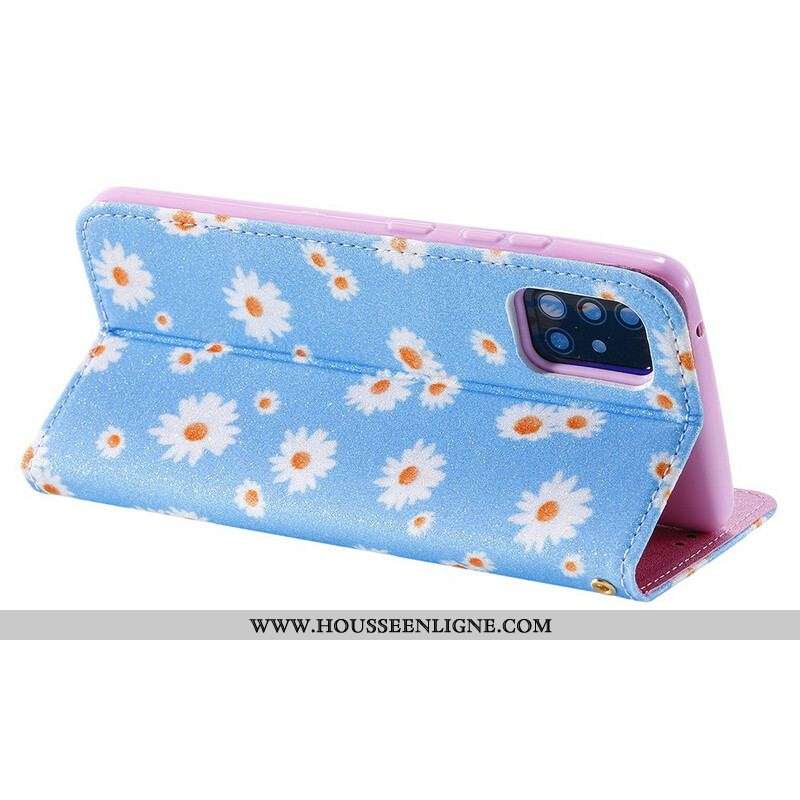 Flip Cover Samsung Galaxy A51 5G Simili Cuir Marguerites