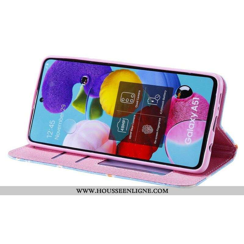 Flip Cover Samsung Galaxy A51 5G Simili Cuir Marguerites