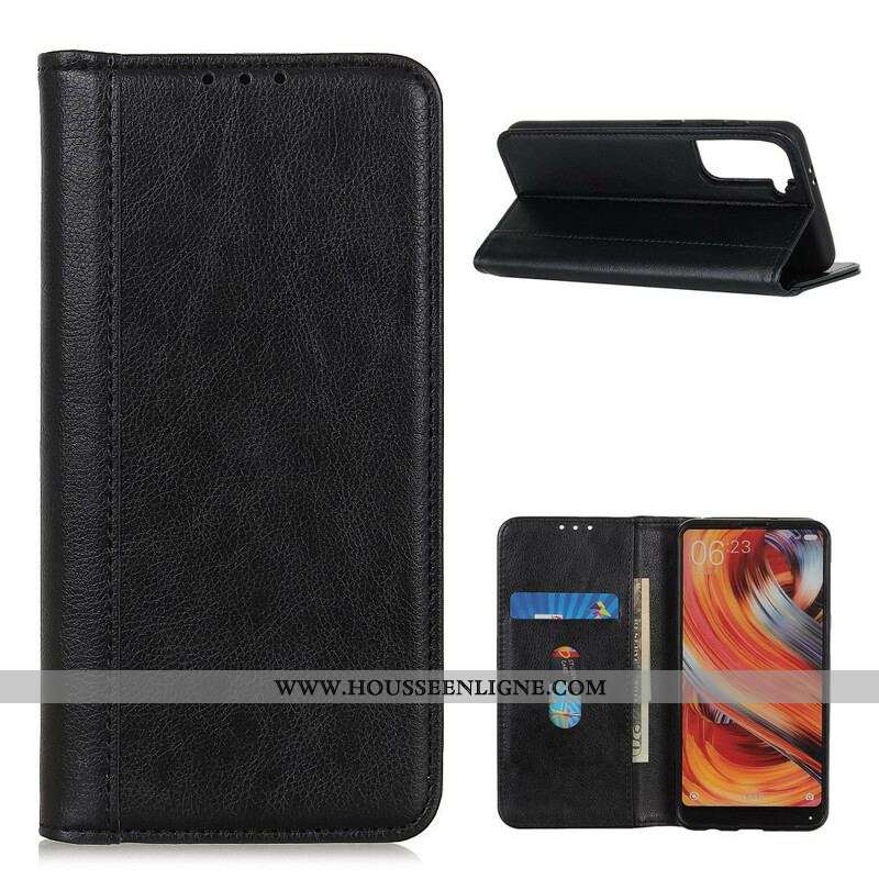 Flip Cover Samsung Galaxy S21 5G Cuir Litchi Fendu Élégance