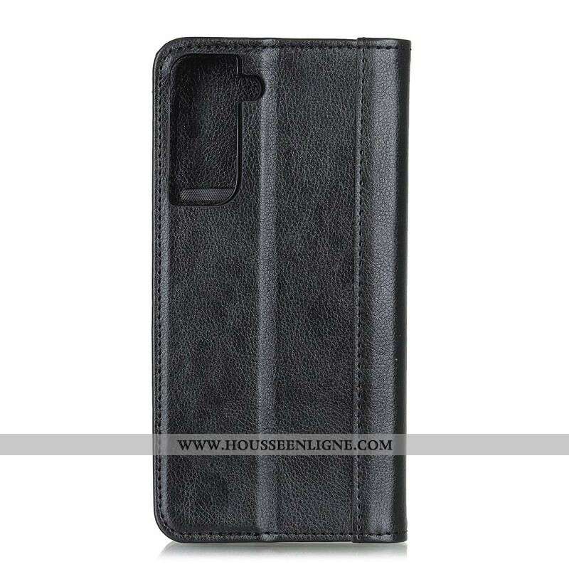 Flip Cover Samsung Galaxy S21 5G Cuir Litchi Fendu Élégance