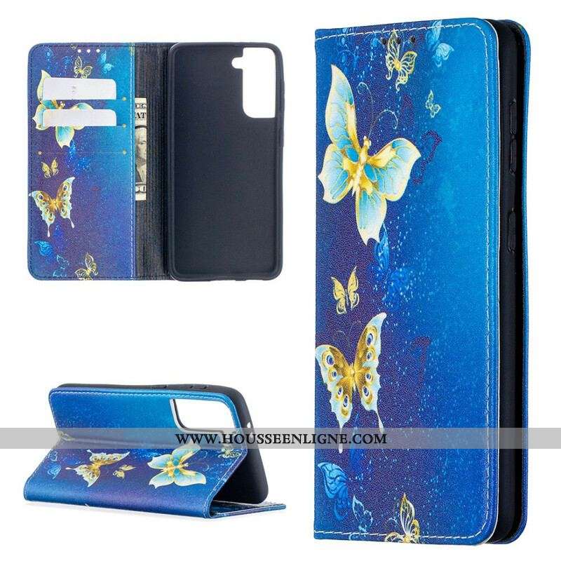 Flip Cover Samsung Galaxy S21 5G Papillons Colorés